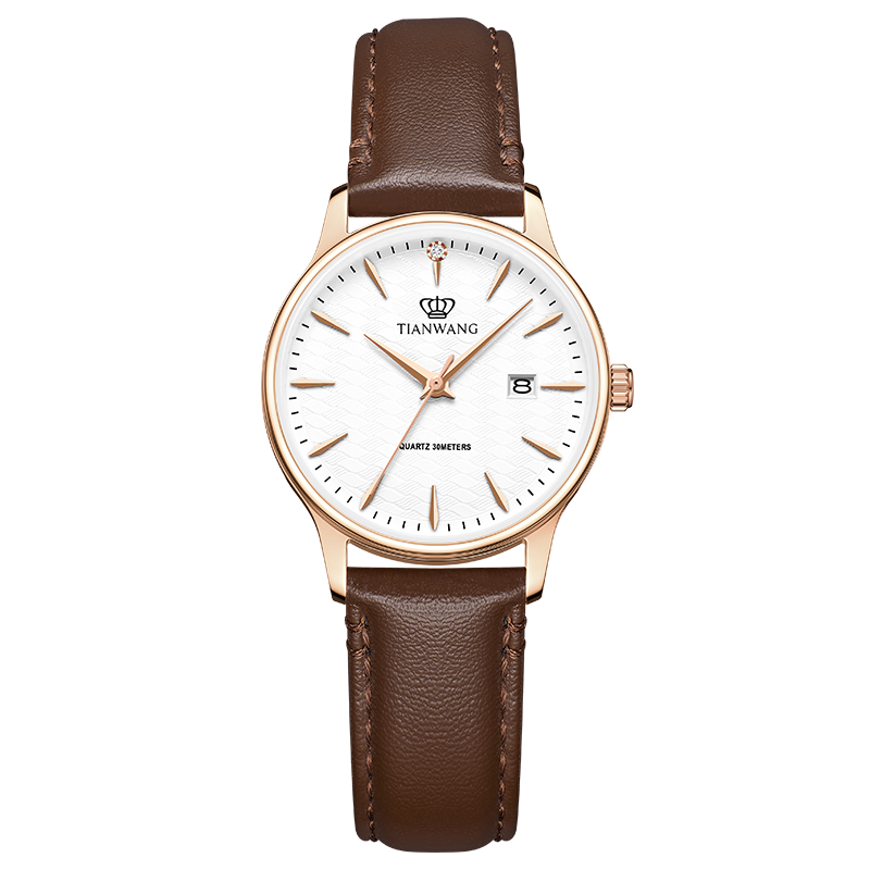 TIAN WANG Women's Watch 38-Section Gift Leather Strap Quartz White Dial Brown Strap LS31541P.D.LC1.W