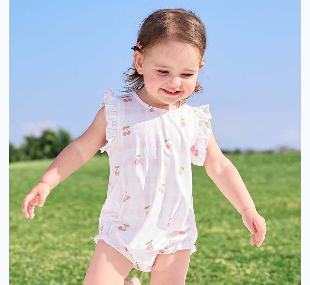 Betis Infant Romper Cute Triangle Summer Thin Modal Flutter Sleeve Bodysuit for Baby Girls 13