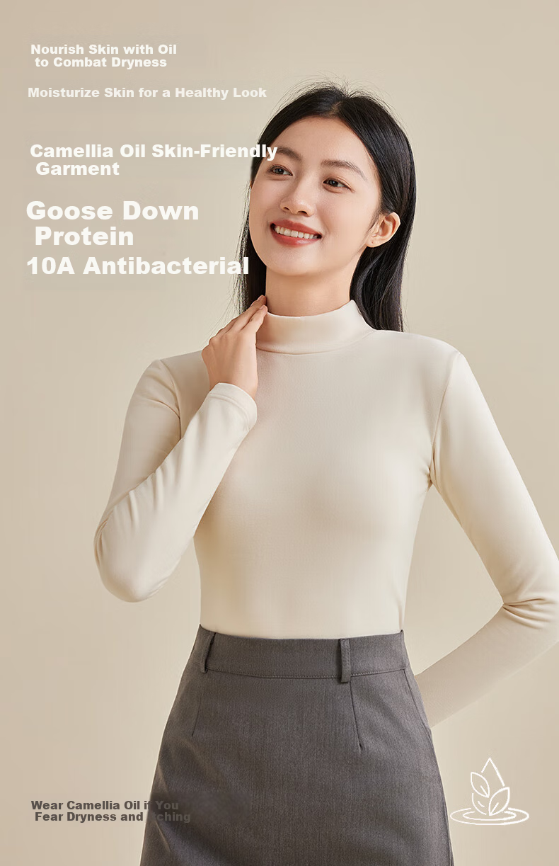 BOPRUIEY Camellia Oil Moisturizing Semi-Turtleneck Base Shirt 10A Antibacterial Mite-Repellent Women's Thermal High Elastic Soft Slim Fit Top 1