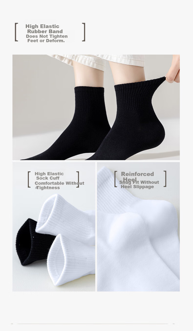 VICTORIATOURIST 10 Pairs Women's Sports Casual Cotton Socks Spring Summer Breathable Running Short Tube Sweat-Absorbing Odor-Resistant Solid Color Socks 10