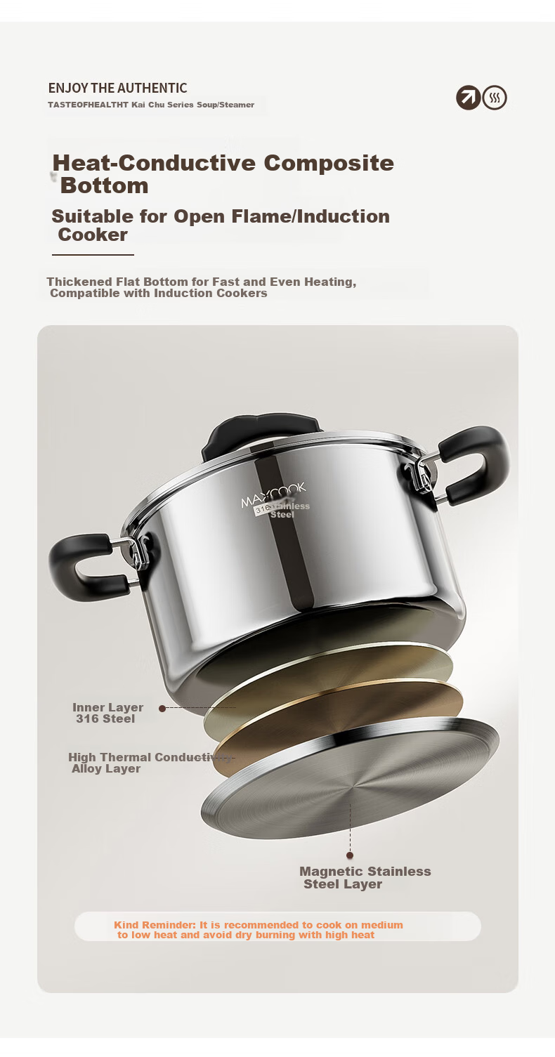 MAXCOOK 20cm 316 Stainless Steel Double-Layer Soup Pot Steamer MCT3013 11