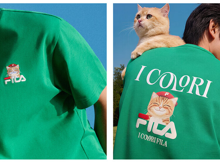 FILA Official 2026 Summer Couple Short Sleeve T-Shirt Casual Loose Fit Cotton Cat Knit Tee 50