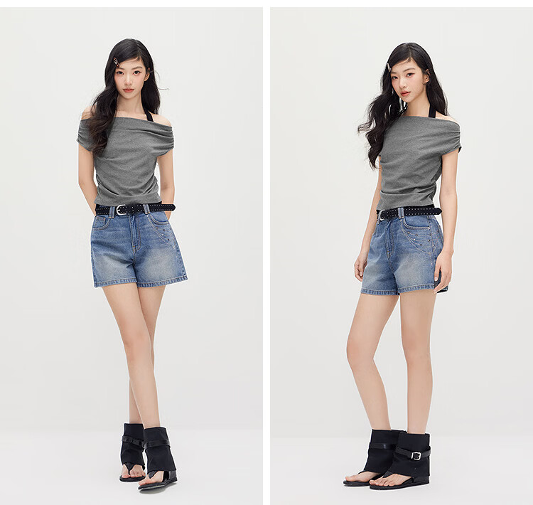 Semir Women's Summer Short Halter Neck Slim Fit Fake Two-Piece T-Shirt 2026 Stylish Sexy Top 109326100041 12