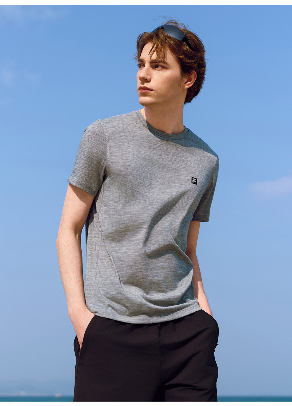 FILA Official Men's Knitted Short Sleeve Shirt 2026 Summer Fitness Sports Basic Crew Neck Merino Wool T-Shirt 16