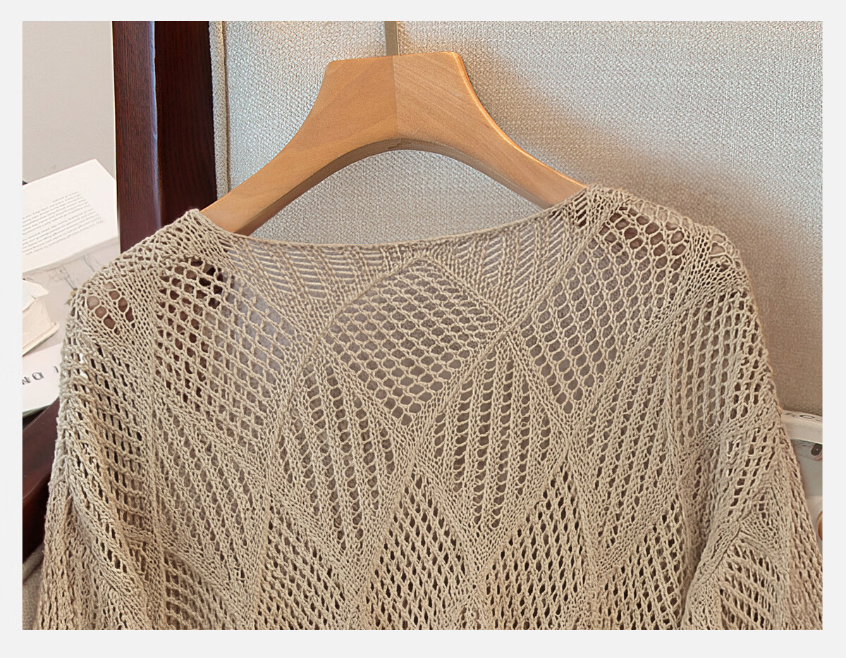 Cypress V-Neck Knit Sweater 2026 Spring New Women's Literary Style Pullover Hollow Out Three-Quarter Sleeve Top 12