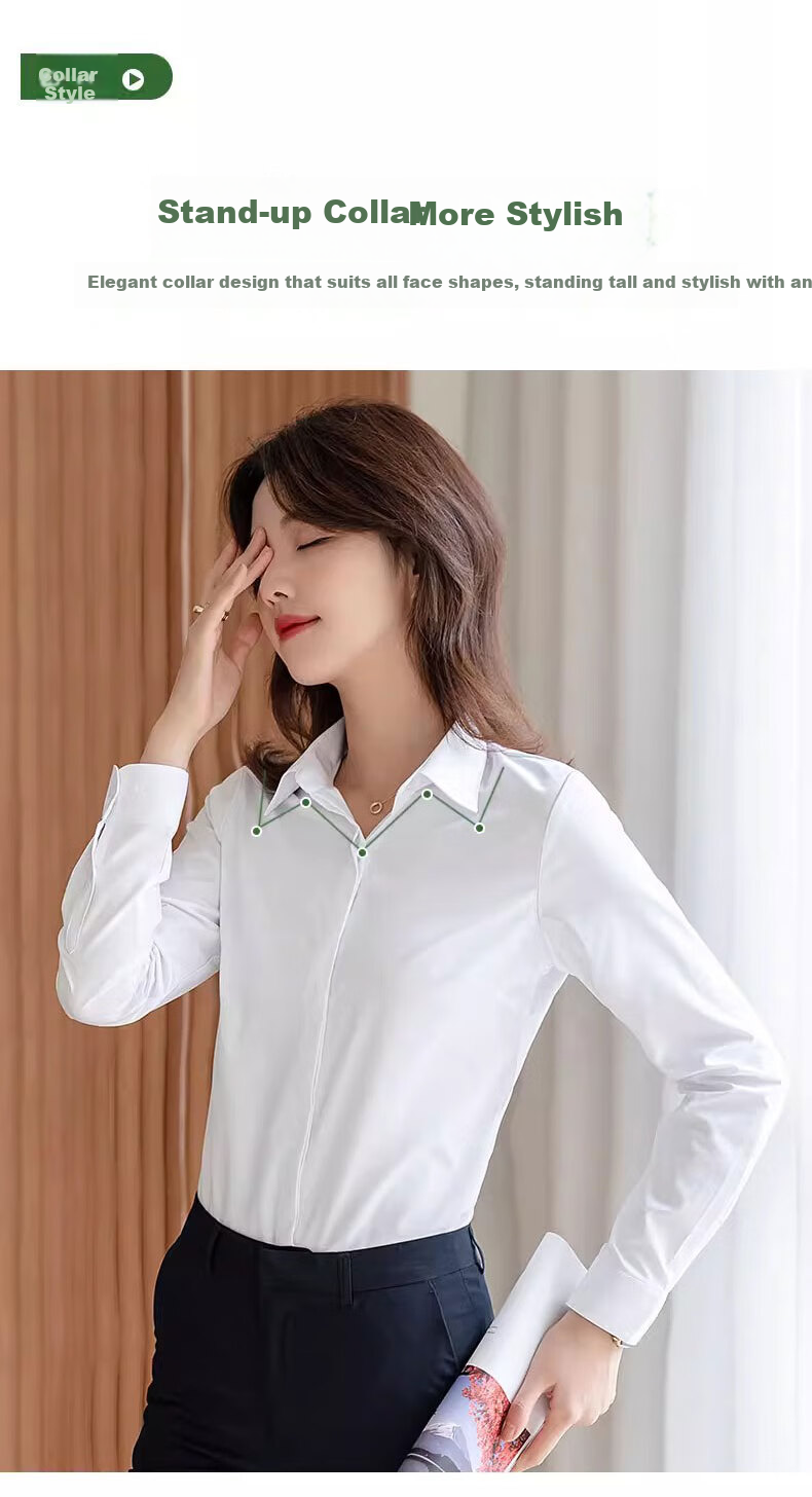 Romon Business Casual Women's Spring Fashion Professional Style Casual Lapel Long Sleeve Shirt Gray S 15