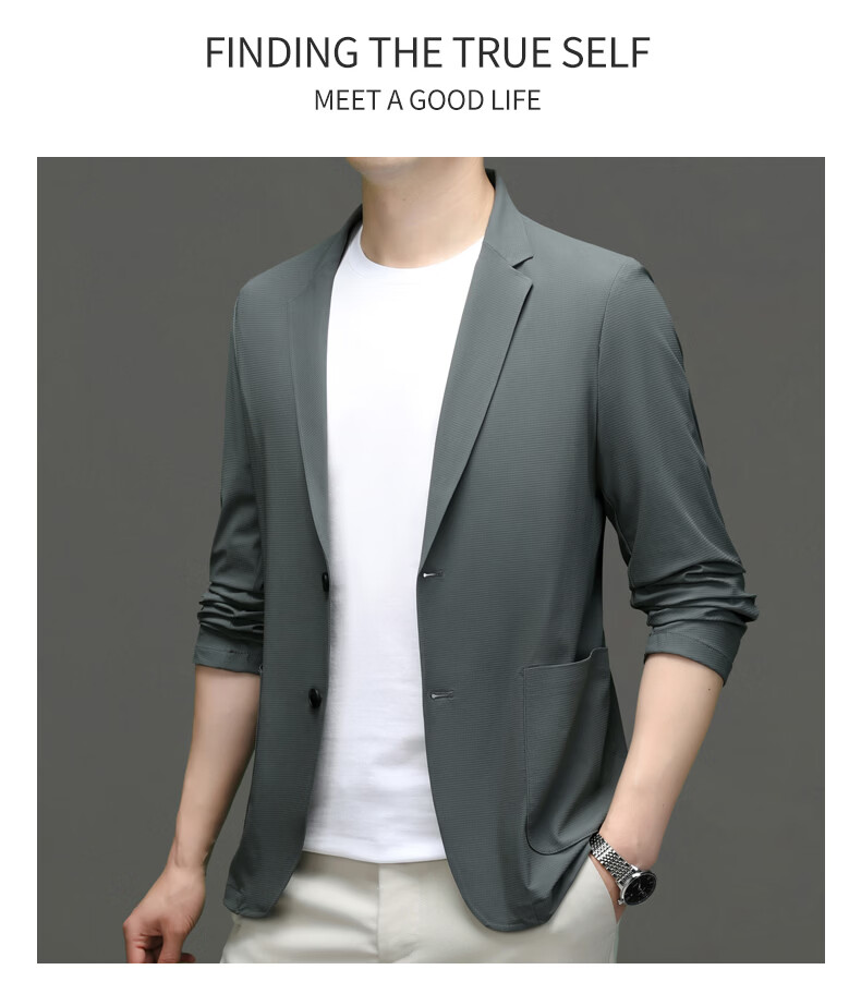 Pierre Cardin Father's Day Gift Sun Protection Suit Men's Ice Silk Seamless UV-Resistant High-End Business Blazer Gray-Green M 31
