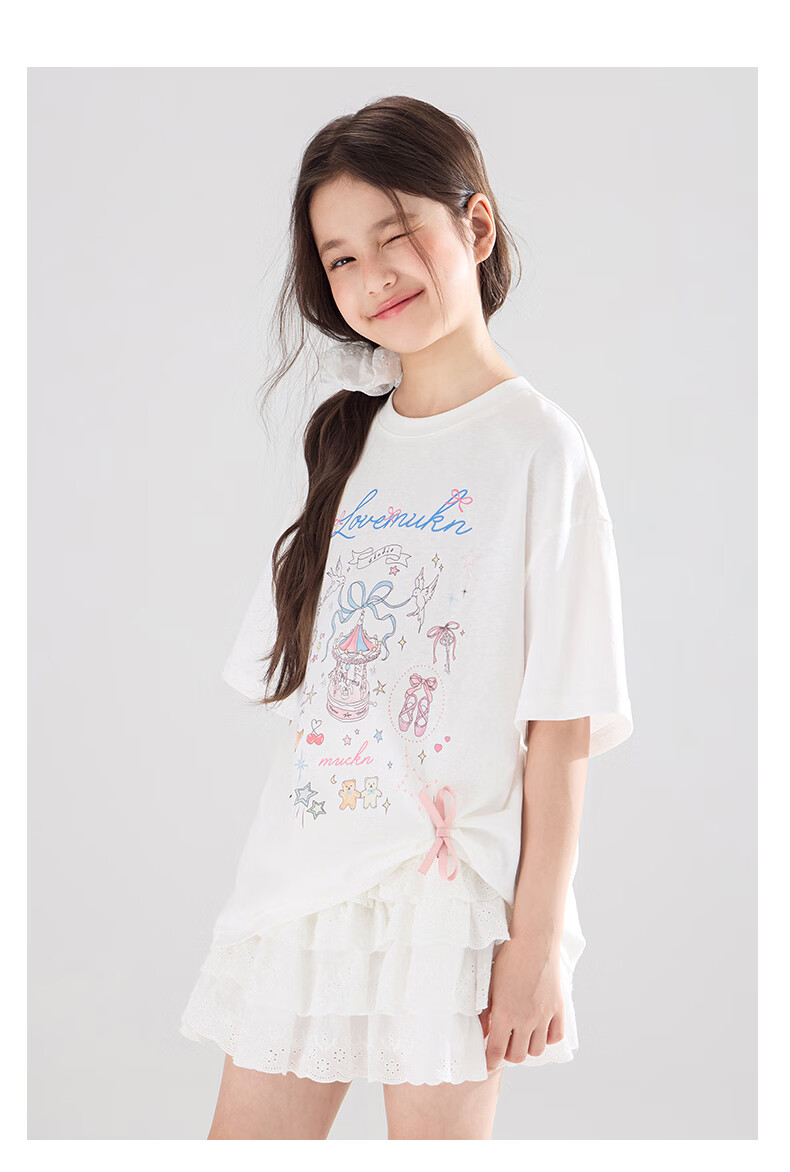 Mucmukn Wish Fairy Snowflake Soft Cotton Loose Hand-Painted Print Short Sleeve T-Shirt Summer Girls' Tee New 29