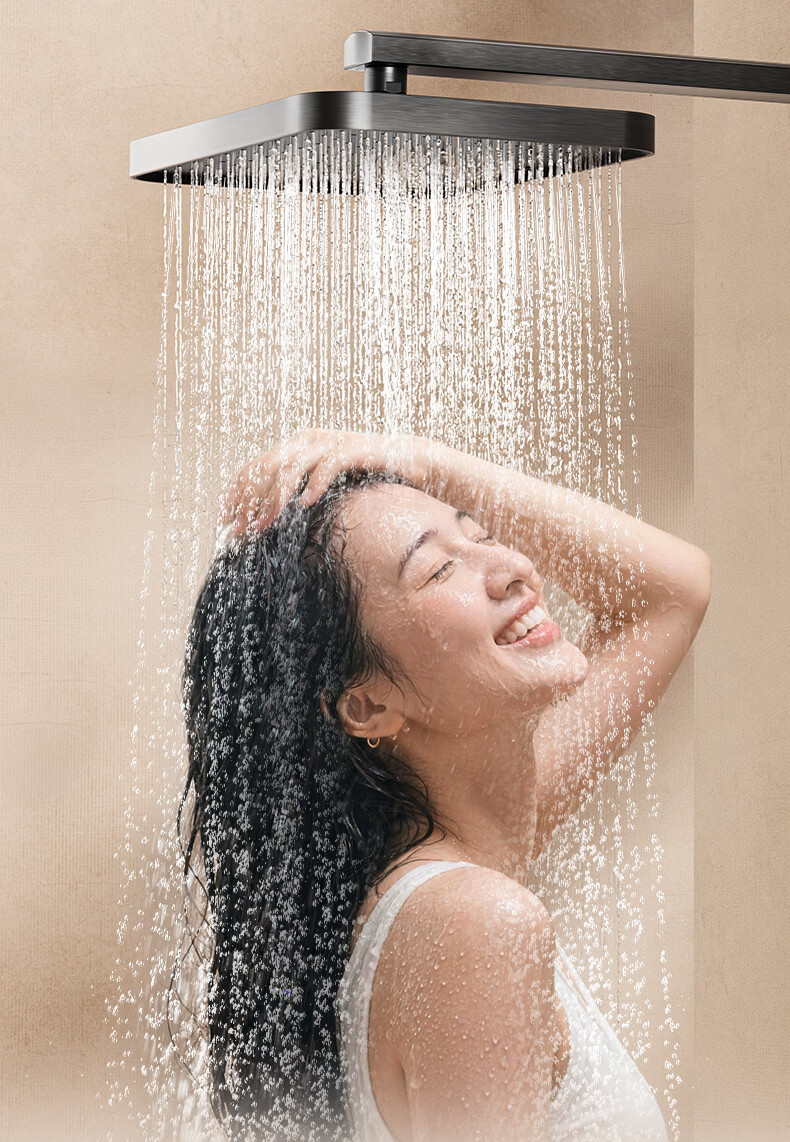 JOMOO Piano Key Shower Set Three-Function Spray Gun Gray Square Tube Wall-Mounted Large Storage Pressure-Boosting Descaling Showerhead 14