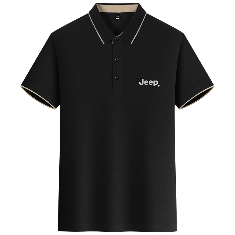 JEEP Polo Shirt for Men, Summer Breathable Short-Sleeve, Turn-Down Collar Quick-Dry T-Shirt, Business Father's Day Gift, Black, 3XL