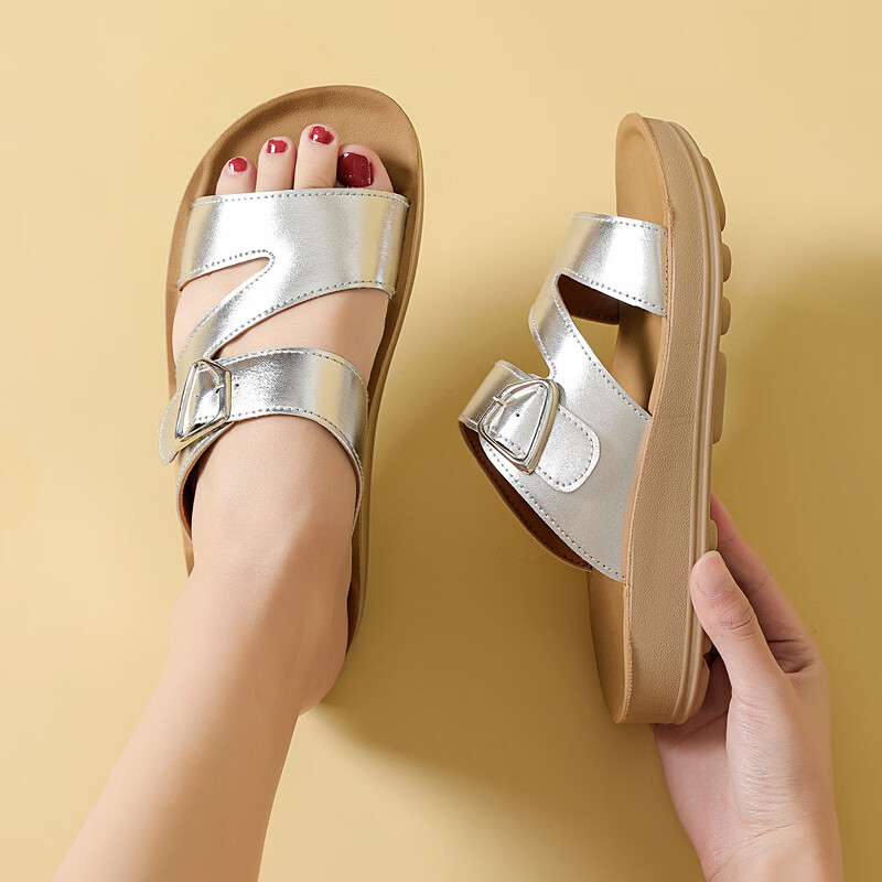 Warrior Women's Fashion Outdoor Casual Sandals Thick Sole Home Summer Slippers WSL(WZ)-1723 Silver Size 38
