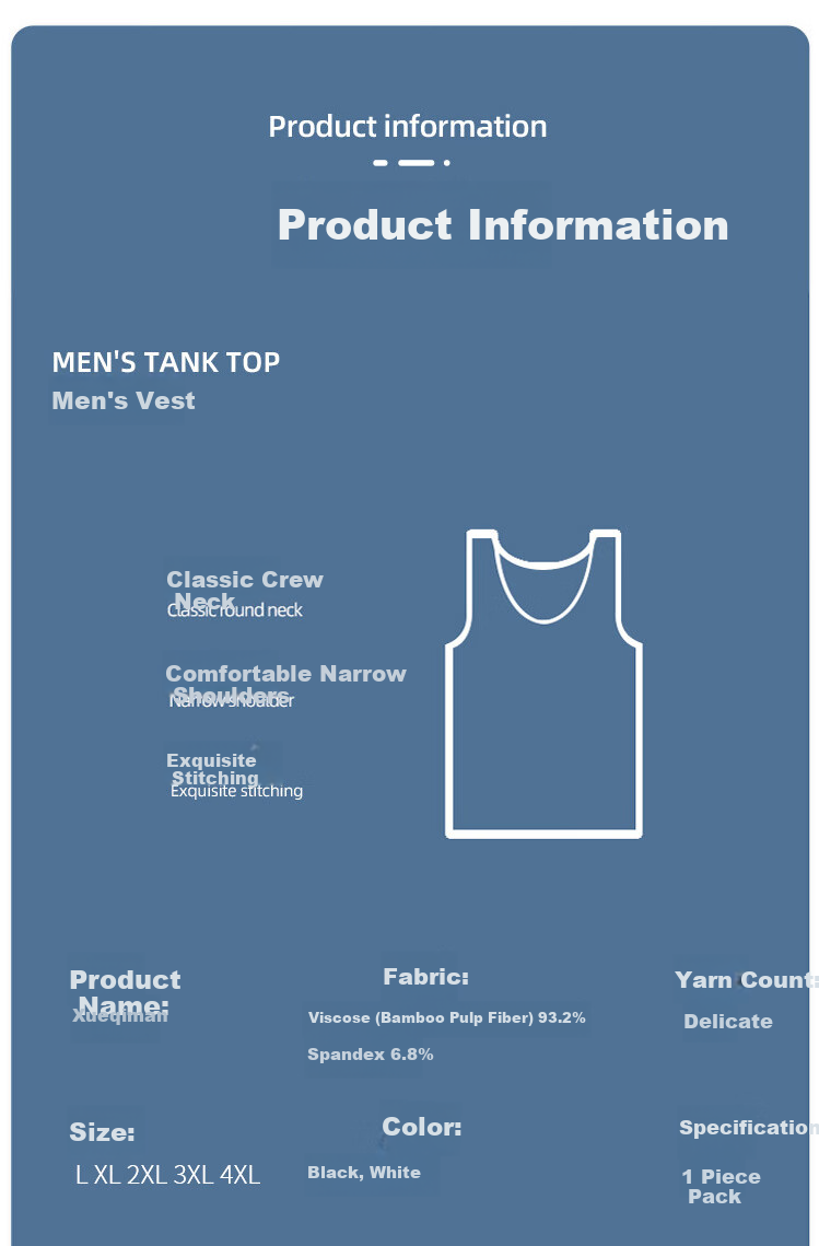 XUEXIMAN Men's Summer Thin Natural Bamboo Fiber Breathable Lightweight Slim Fit Stretch Sports Fitness Base Vest 8