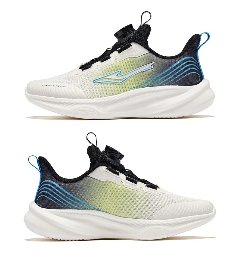 ERKE Children's Shoes, Boys And Girls, Big Kids' Sneakers, Kids' Rotary Buckle Shock-Absorbing Running Shoes, Micro-Crystal White/true Black, Size 34 38