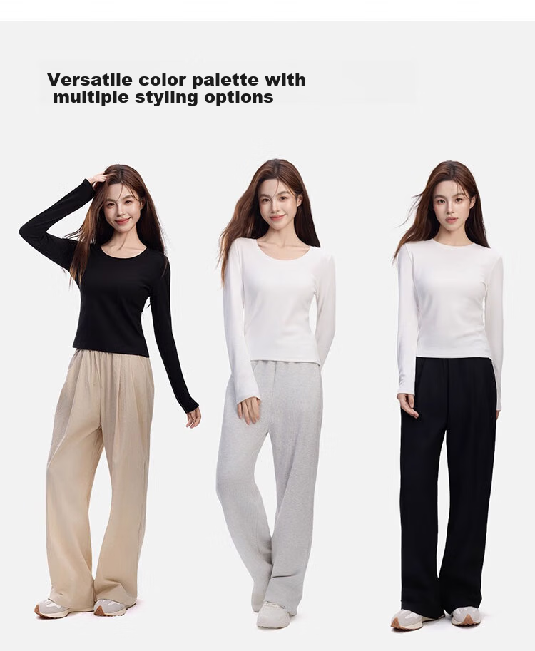 Woodpecker Women's Regular Shoulder Long Sleeve T-Shirt Round Neck Autumn 2025 New Slim Fit Black M 5