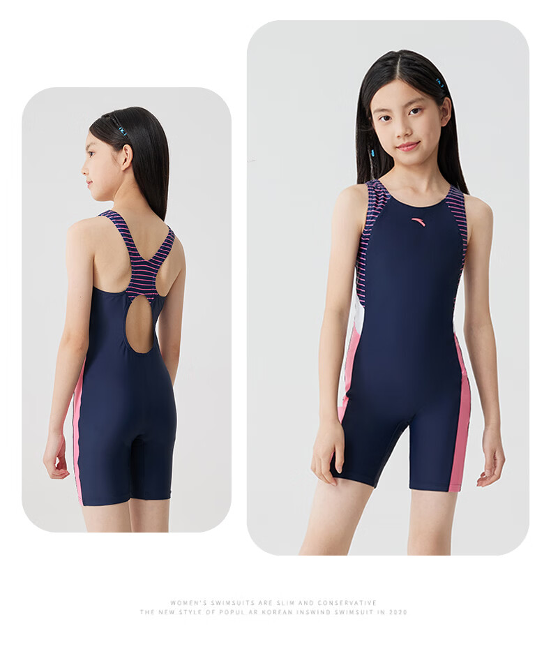 ANTA Children's One-Piece Swimsuit for Girls, Square-Leg Professional Training Swimwear for Older Kids, Teenagers, Beginners, Swimming Equipment, Purple, Size 120 22