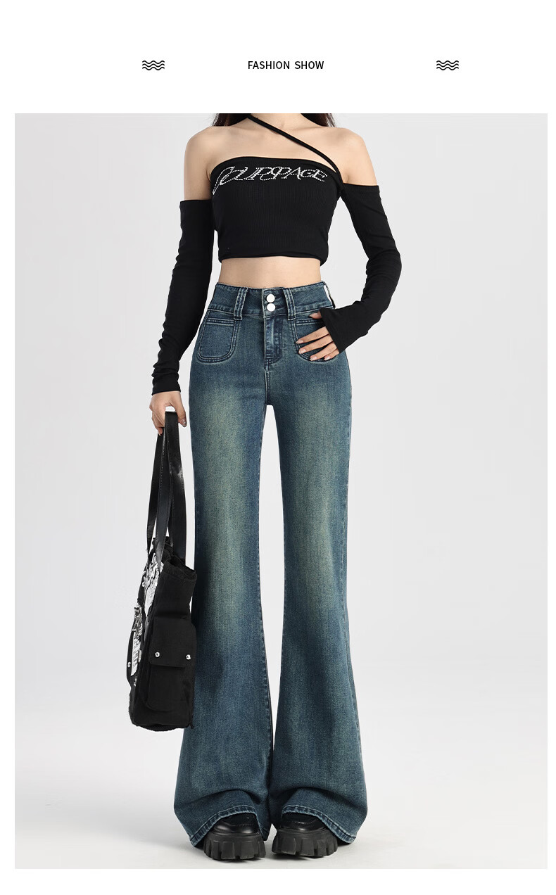 Pierre Cardin Jeans for Women, Summer Casual Slimming Heightening Versatile Fashion High-Waisted Wide-Leg Pants, Vintage Blue, Size L 44