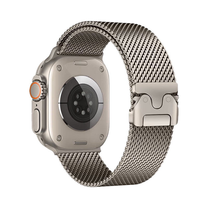 MSSM Apple Watch Band for S11/Ultra3 Titanium Milanese Loop Strap iWatch S10/9/SE3 Parachute Buckle - Natural Titanium Color