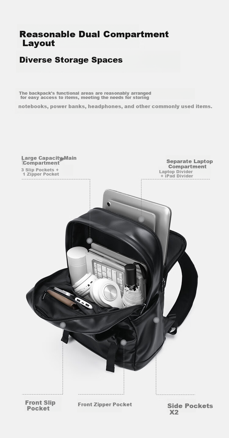 GOLF Men's Travel Backpack Unisex 15.6/16 Inch Laptop Student School Bag Soft Leather Business Backpack 6