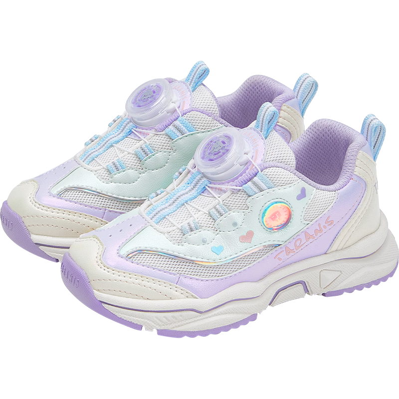 TARANIS Spring Kids Sports Shoes Fashion Dial Girls Running Shoes Breathable Dad Sneakers White/Purple Size 28