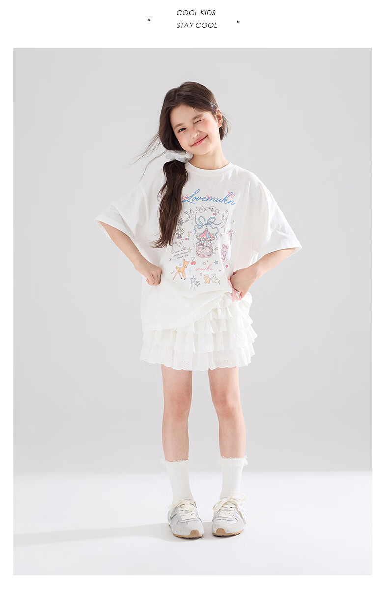 Mucmukn Wish Fairy Snowflake Soft Cotton Loose Hand-Painted Print Short Sleeve T-Shirt Summer Girls' Tee New 27