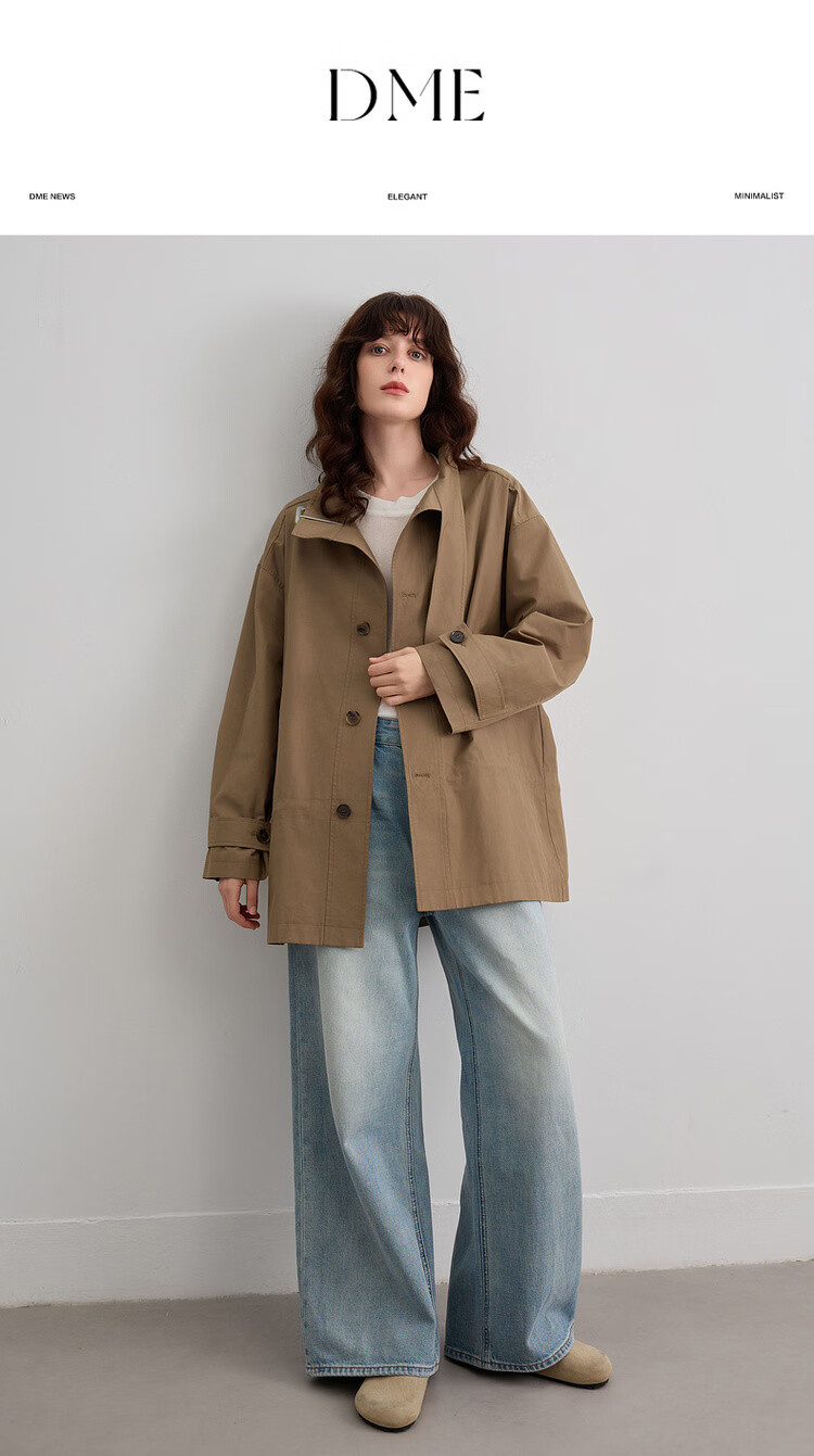 Demana [Cloud Oxygen Cotton Series] Spring Elegant Stand Collar Strap Drawstring Loose Slim Trench Coat for Women High-End Feel 1