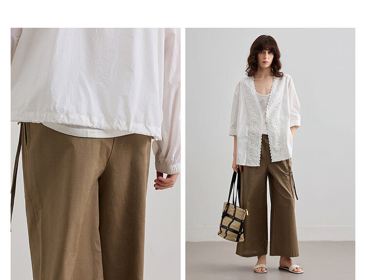 Demana [With Linen Cotton] Summer Vintage Side Tie Nine-Point Straight Loose Slim Petite Women's Casual Pants 9