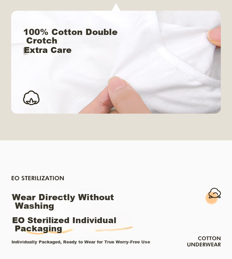 Baicaoyuan Disposable Cotton Women's EO Sterilized No-Wash Travel Maternity Menstrual Day-Use Underwear 5 Pieces 2XL 5