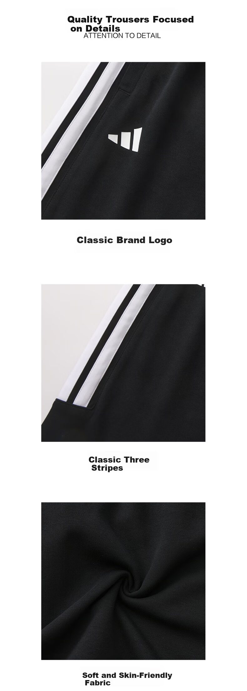 Adidas Men's Skin-friendly Breathable Straight-leg Sports Pants Loose Fit Casual Sweatpants Black White L 1