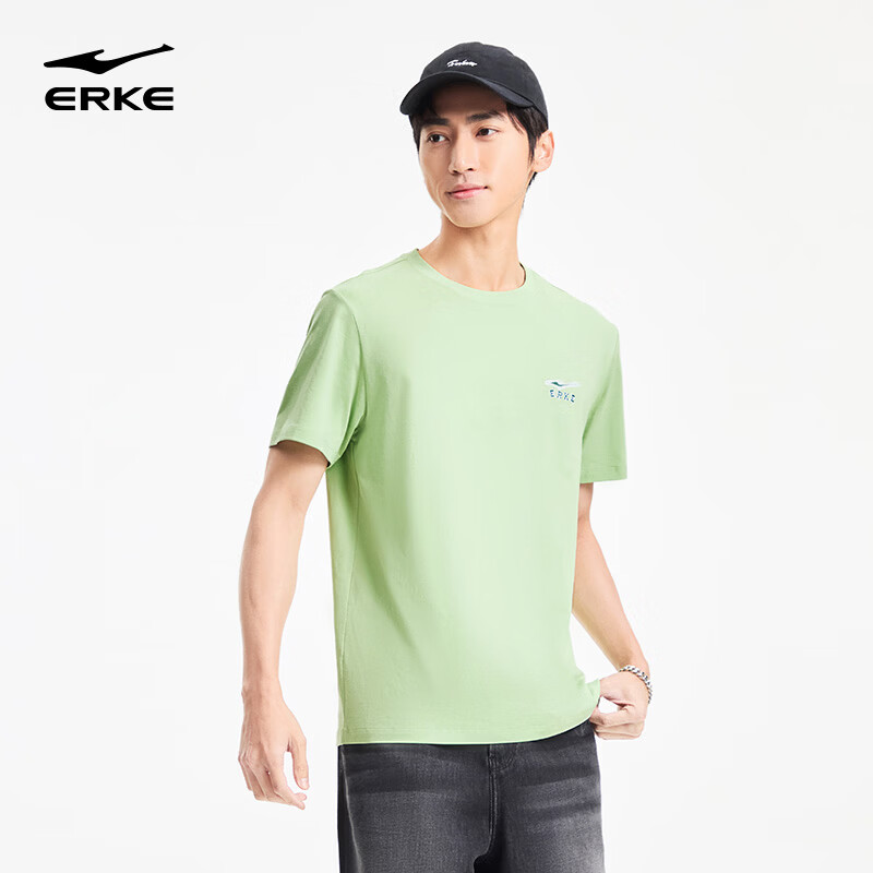 Erke Men's Short Sleeve T-Shirt Summer Casual Outdoor Sports Crew Neck Knit Tee Loose Fit Trendy Top