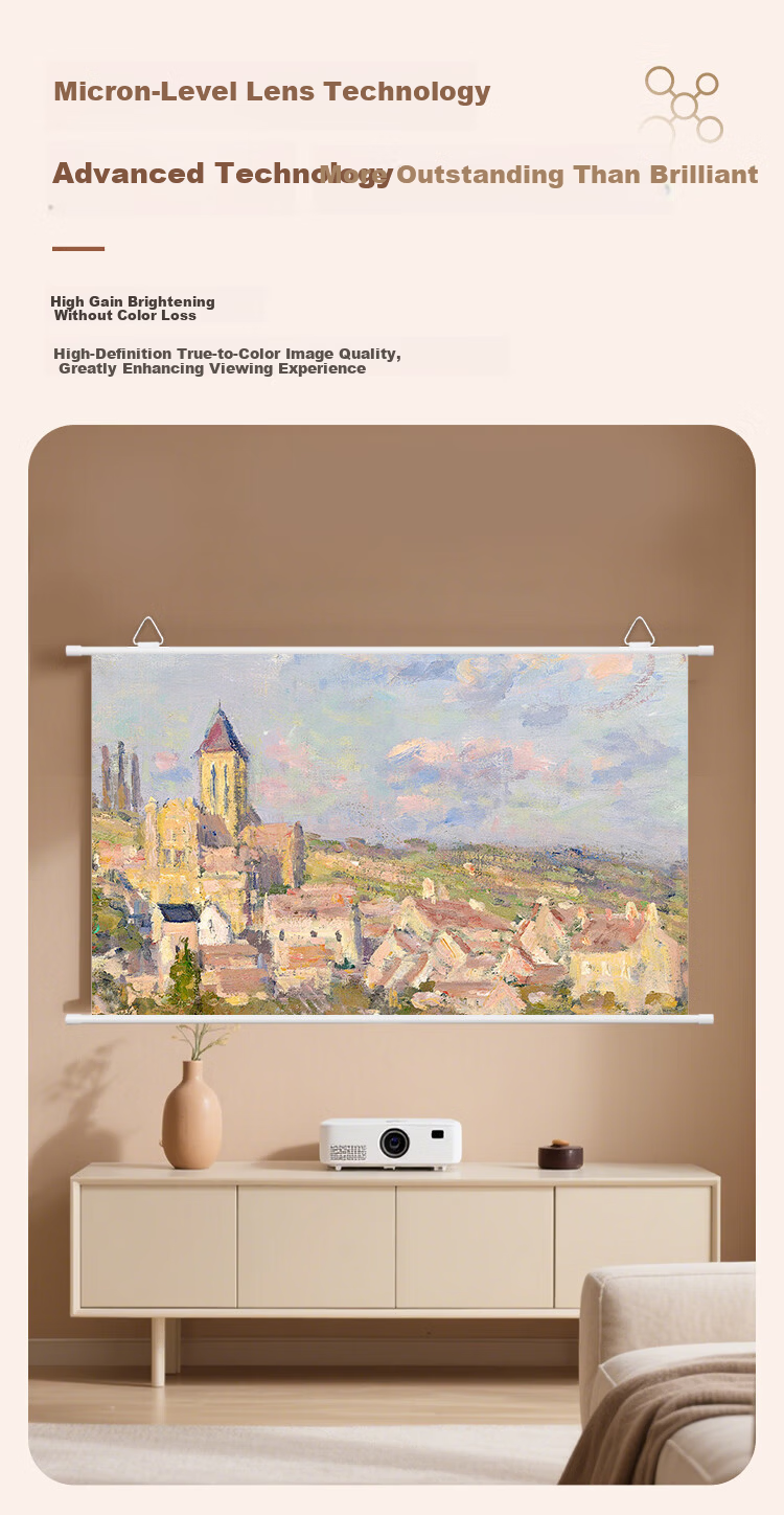 Zhiying Home Projector Screen 72 Inch 16:9 Wall-Mounted Photon Screen 4K HD Office Home Theater Compatible with XGIMI, JmGO, Xiaomi, Dangbei, Epson 4