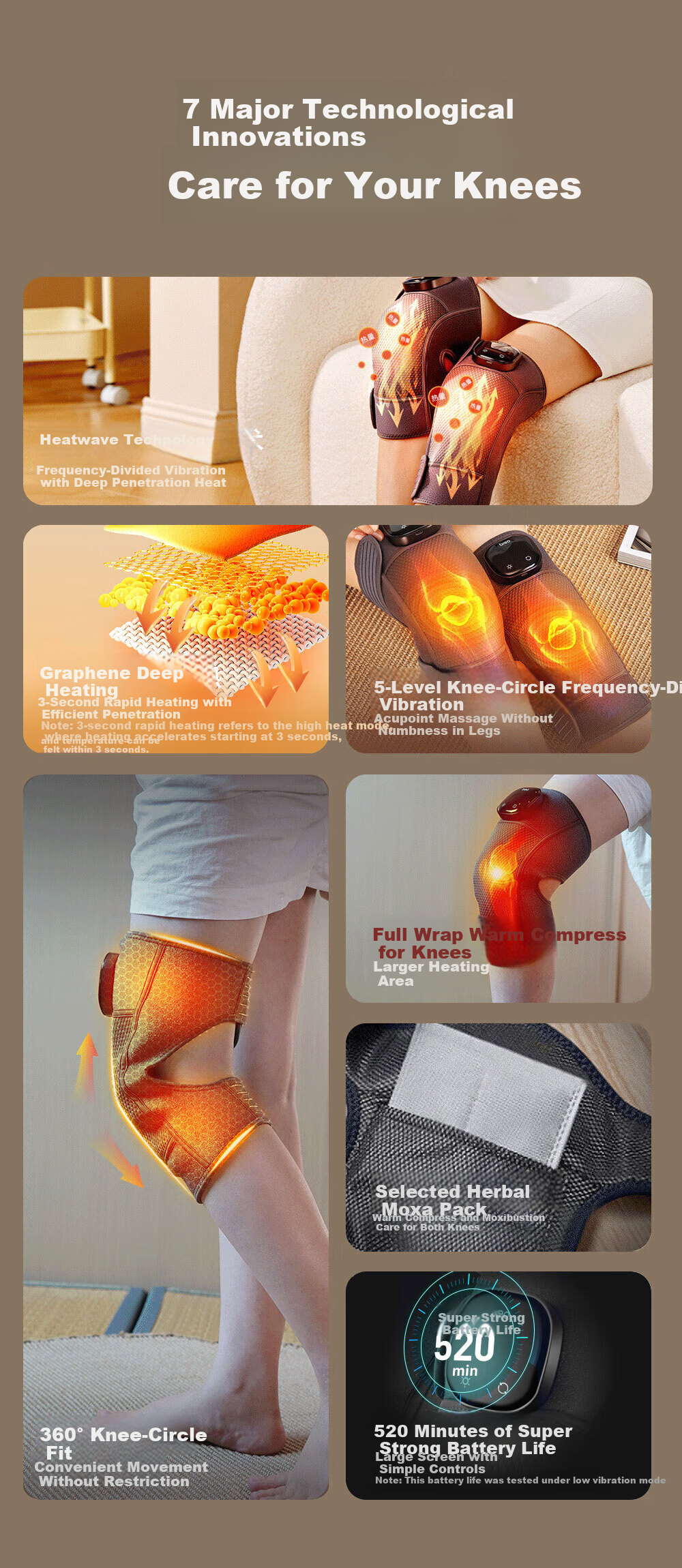 Breo X2 Heated Knee Massager Vibrating Knee Joint Massager Warm Knee Wrap for Cycling Elderly Cold Relief Windproof Gift for Parents and Seniors 3