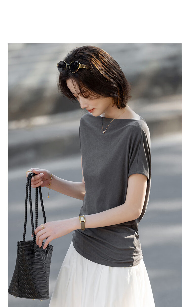 Demana [with Smooth Lyocell] Summer Elegant Commuter Off-Shoulder Pleated Waist-Slimming T-Shirt for Women Premium Feel 10