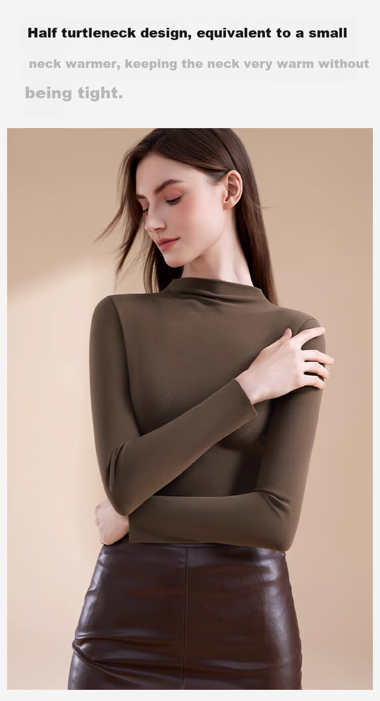MiiOW Women's Wool Mid-Neck Base Shirt 2025 Autumn Winter Solid Color Slim Fit Long Sleeve Top 9