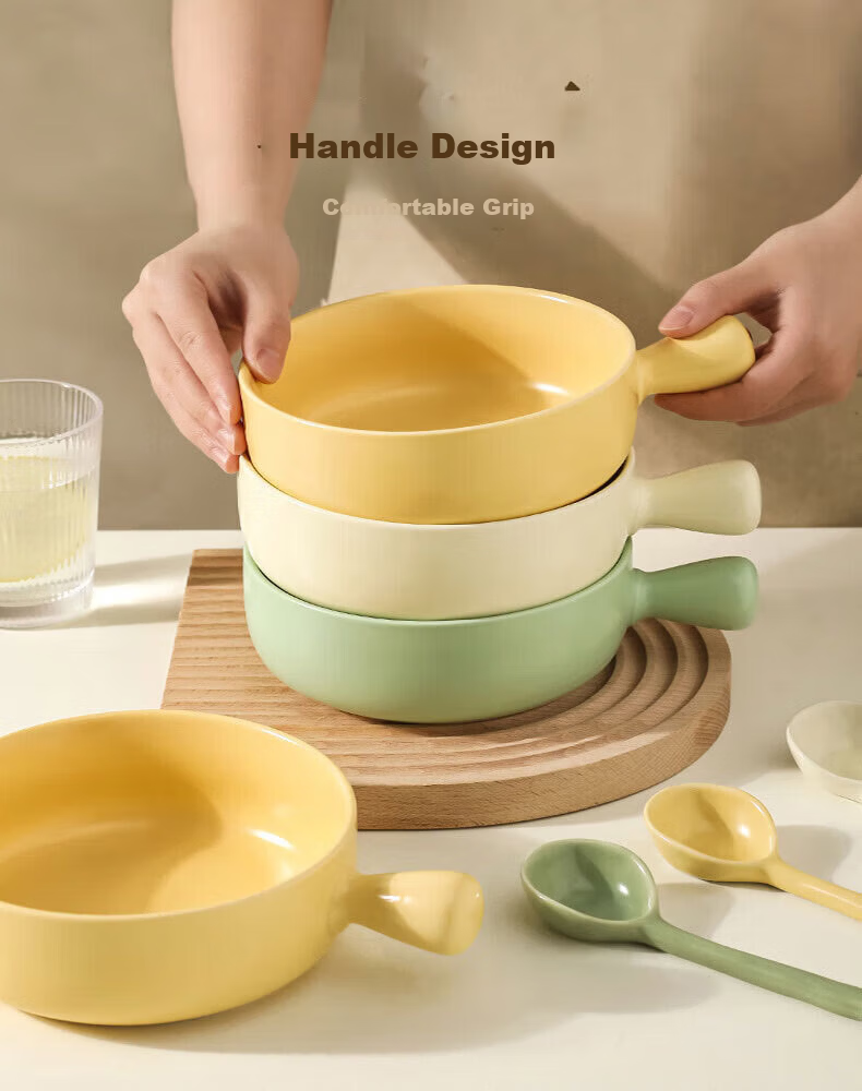 Can General Handle Bowl with Handle Baking Bowl Rice Casserole Japanese Style Ramen Ceramic Salad Bowl 650ml 1