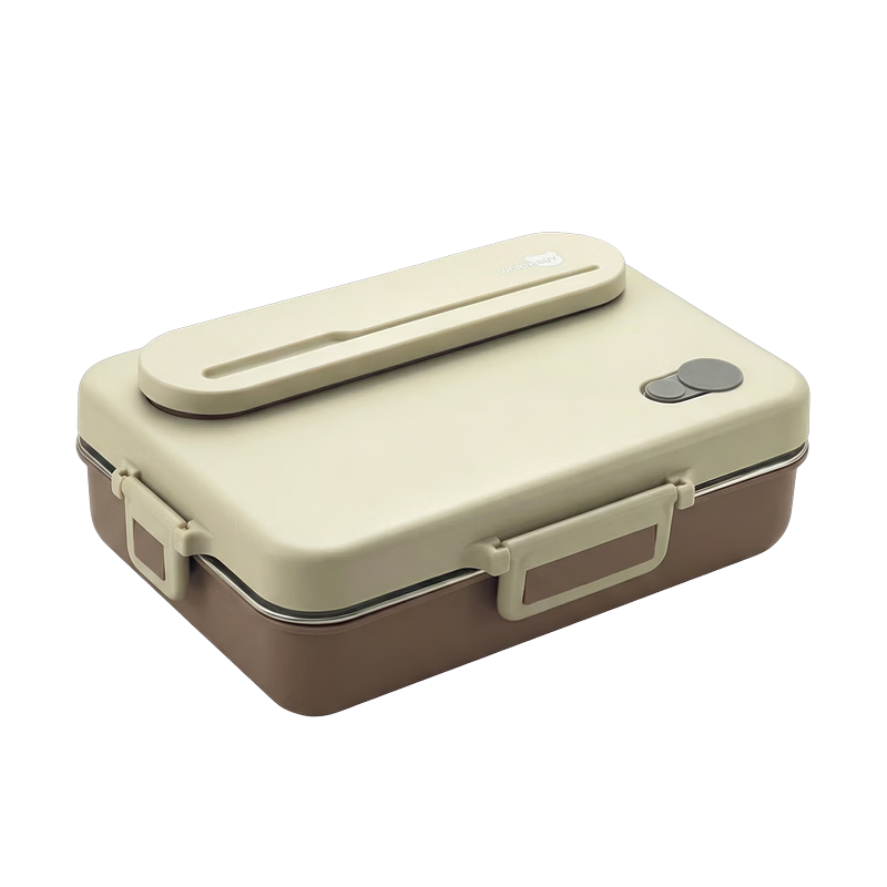 WORTHBUY Insulated Lunch Box 304 Stainless Steel Elementary School Cafeteria Divided Tray with Utensils Portable Bento Box Brown 3