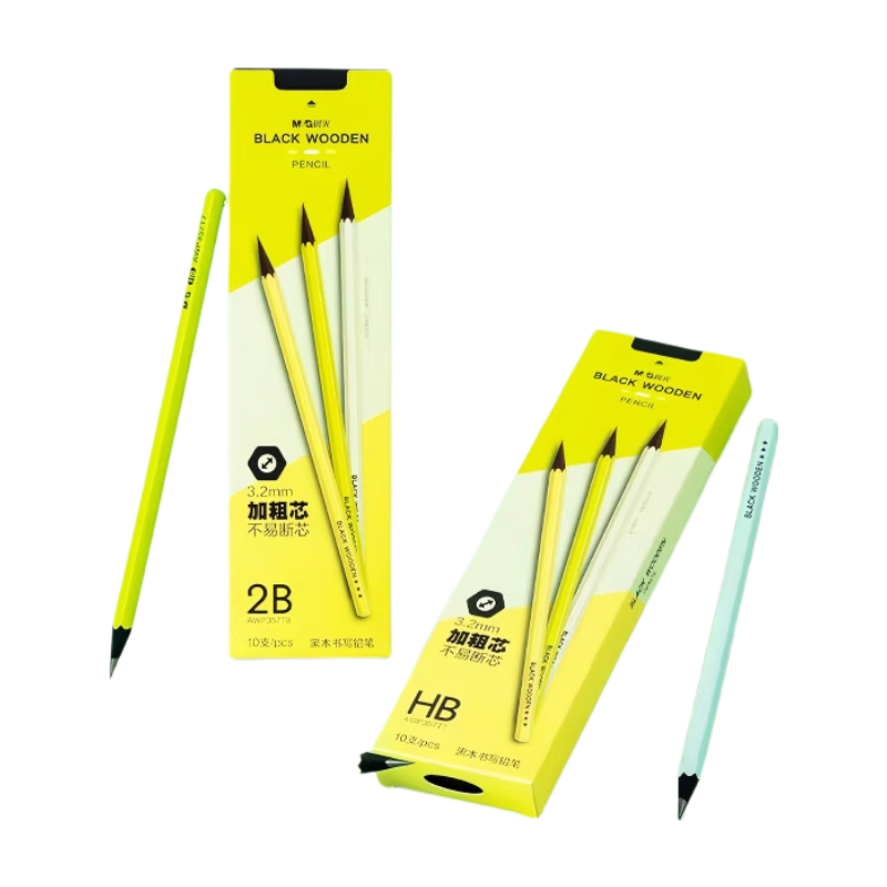 M&G Stationery, 2B Pencils, 10 Small Green Sticks, Black Wood, 3.2mm Thickened Core, Hexagonal Shaft, Card Drawing Pencils, Elementary School Students' Special Pencils, Exam-Specific, Summer Vacation Handwriting Practice, AWP357T8