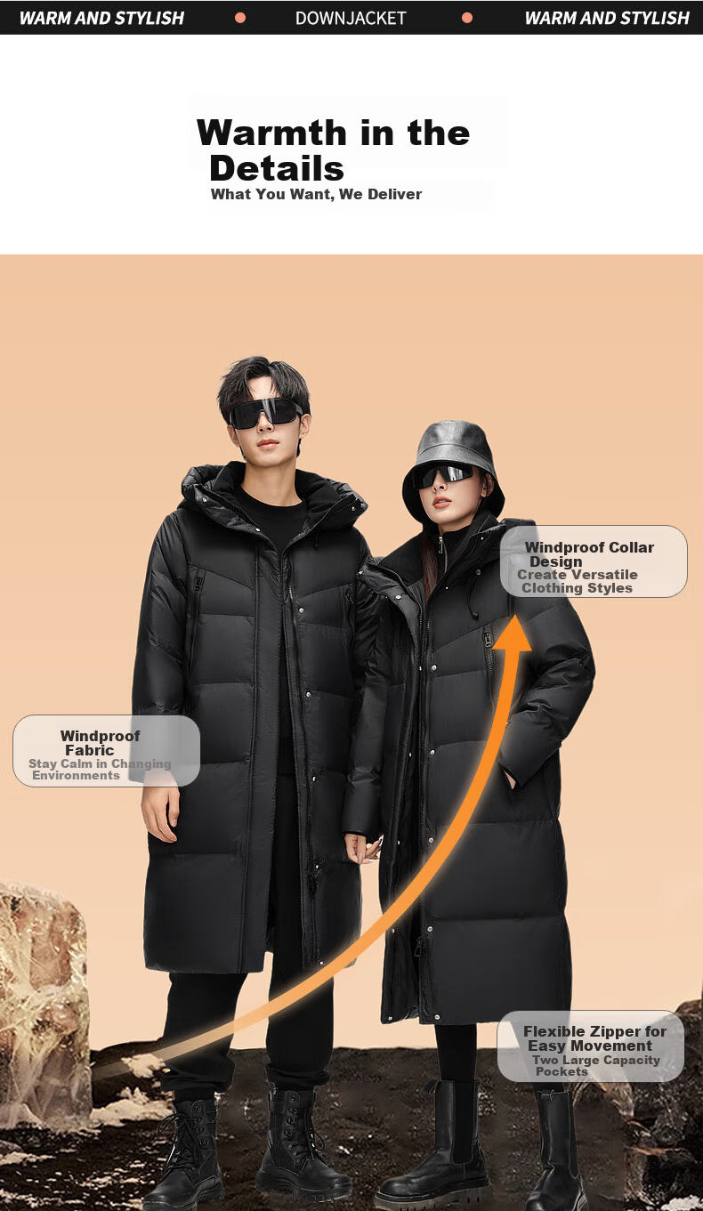 YAYA Luxury Gold Down Jacket Unisex Winter Extreme Cold Long Couple Over-the-Knee Thick Warm Coat 2