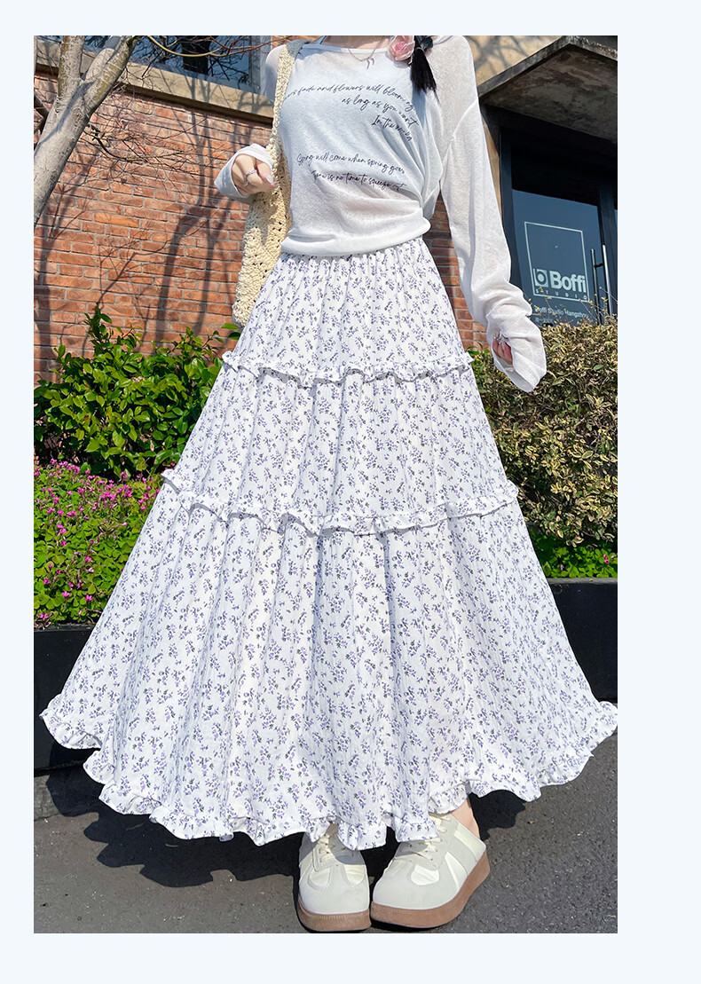 Borui Korean Style Floral Half-Length Skirt Long Skirt 2026 New Spring Summer Mid-Length Slim A-Line Puff Cake Skirt 17