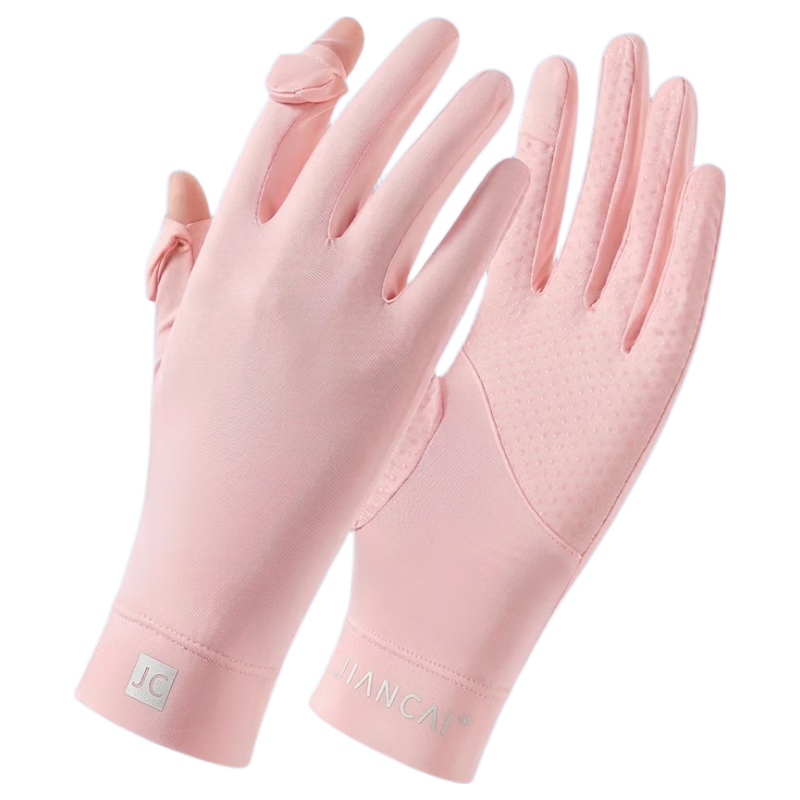 Jian Cai Summer Thin Ice Silk Sunscreen Gloves for Women with Flip Cover, Two-Finger Touchscreen, Non-Slip Outdoor Cycling and Driving Sports Gloves