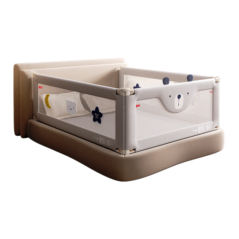 Wanya K2 Baby Crib Bumper Guard Anti-Fall Bed Rail Three-Sided Gray Bear 1.8+2+2m + Bed Sheet