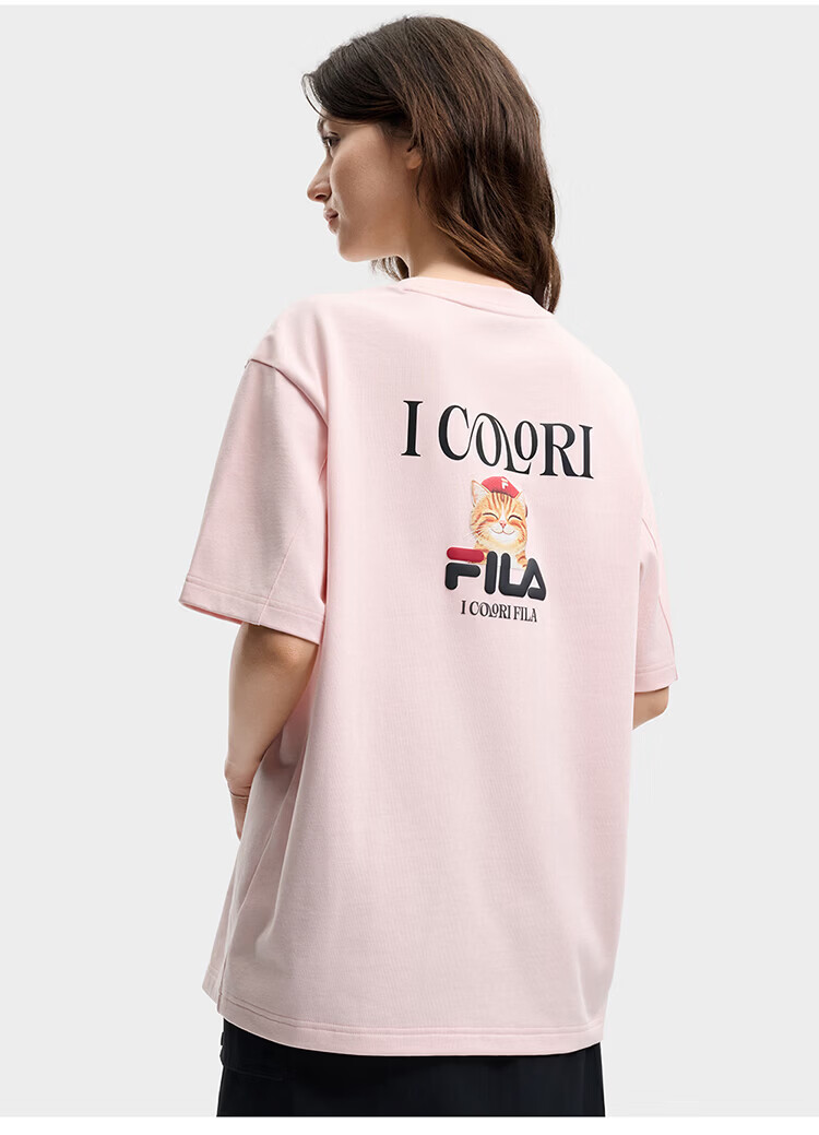 FILA Official 2026 Summer Couple Short Sleeve T-Shirt Casual Loose Fit Cotton Cat Knit Tee 77