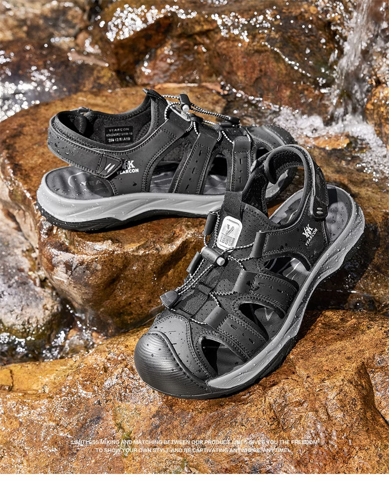 Yierkang Men's Sports Casual Open-Toe Sandals Beach Outdoor Water-Resistant Sandals 62121W Black Size 39 13