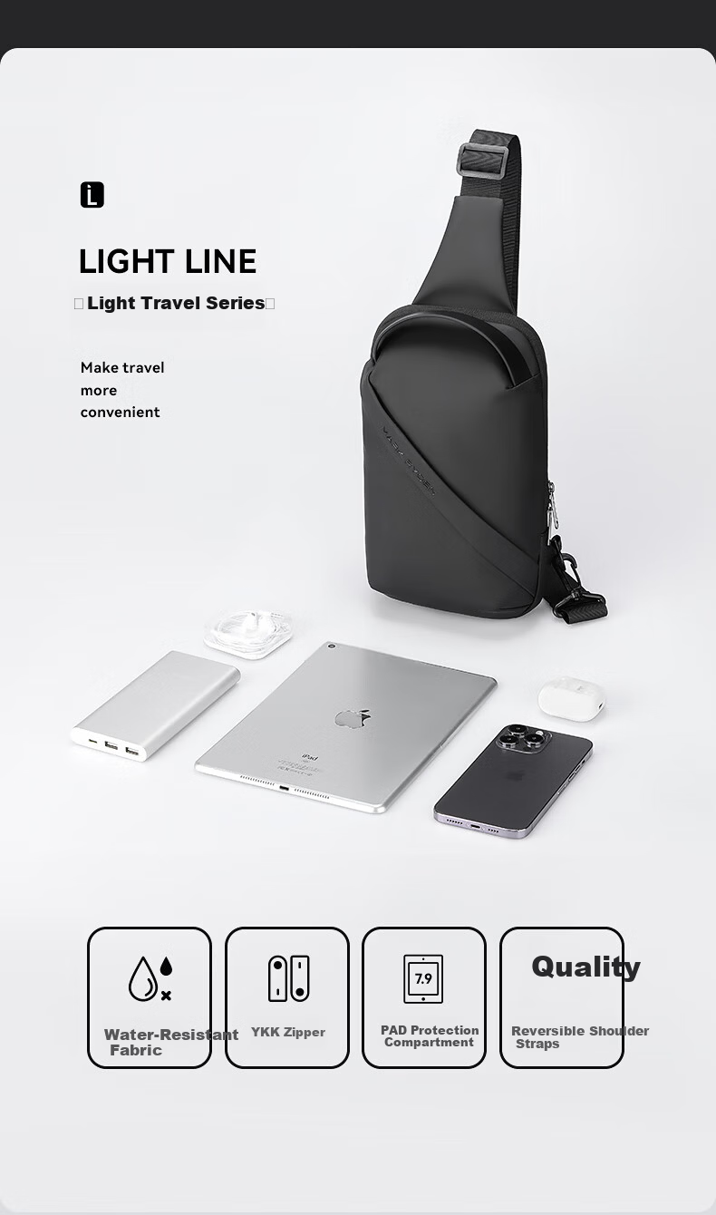 Marco Leiden Men's Chest Bag Single Shoulder Fashion Trendy Cycling Crossbody Multifunctional Sports iPad Bag MR8518 Graphite Gray 3
