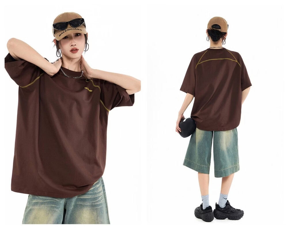 ICH MODE Hasselblad Line Round Neck Short Sleeve T-Shirt Women Summer New Outdoor Sports Half Sleeve Five-Point Sleeve Top Black M 23