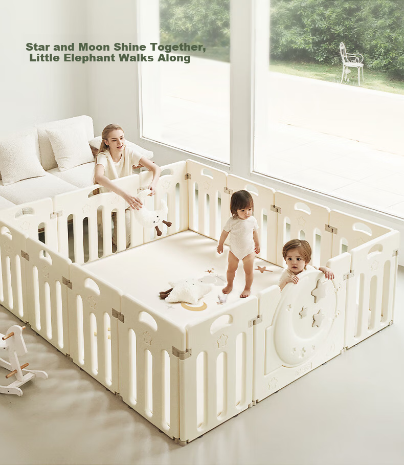 BG-BABYGO Star Moon Playpen Baby Indoor Floor Mat Protective Fence Living Room Baby Gift 4
