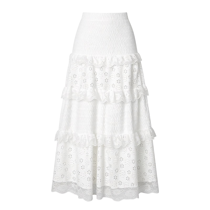 Langsha Women's Summer New Fashion Lace Cake Skirt Slim Fit A-Line Skirt Casual Versatile Skirt
