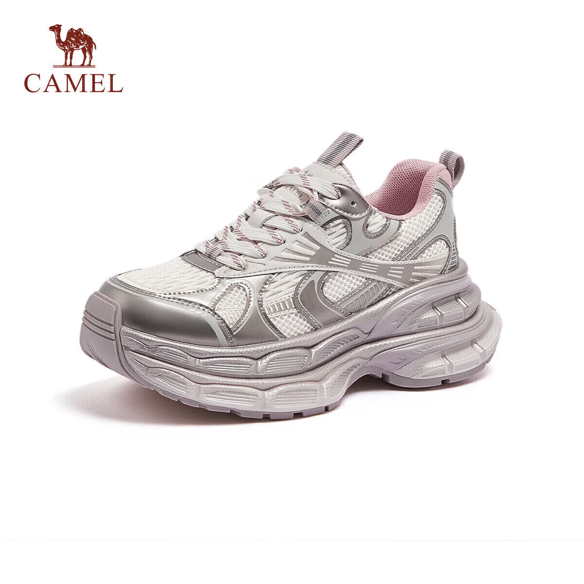 CAMEL [Li Keyi Same Style] Silver Moon Dad Sneakers L24A283742A Beige/Gold/Pink (Women's) Size 40