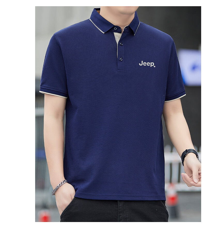JEEP Polo Shirt for Men, Summer Breathable Short-Sleeve, Turn-Down Collar Quick-Dry T-Shirt, Business Father's Day Gift, Black, 3XL 19