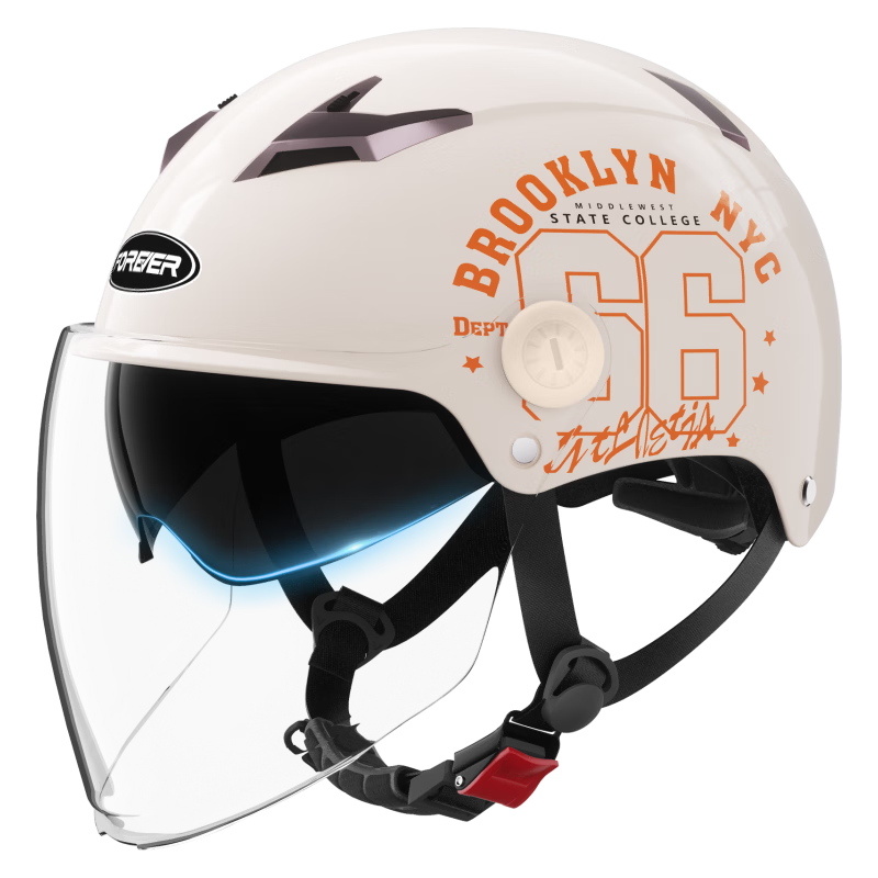 FOREVER 3C Certified Electric Vehicle Helmet, Summer Breathable, for Men And Women, Electric Scooter Riding, Class A Half Helmet, All-Season Universal Safety Helmet, 013 Khaki White [Transparent Long Visor + Sun Protection Inner Visor]
