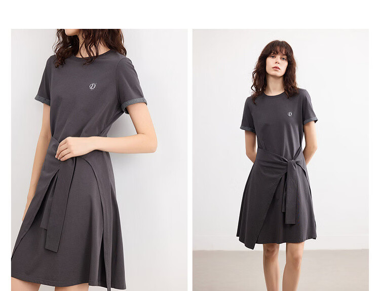 Demana [Cool Sorona] Summer Korean Style Round Neck Embroidered Patchwork Colorblock Short Sleeve Waist Cinched Short Dress for Women 5